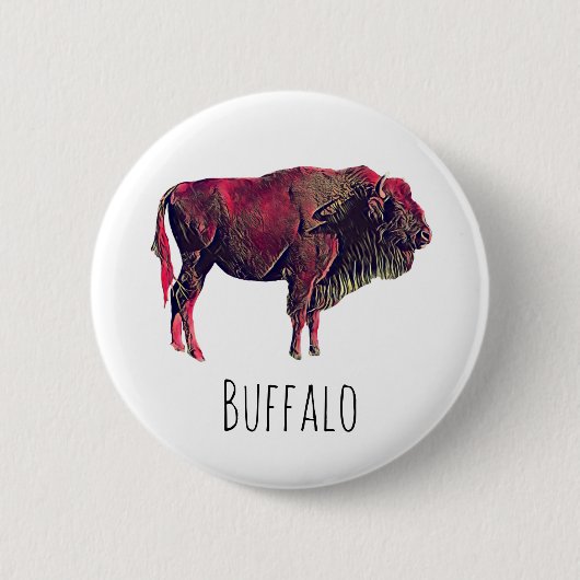 Buffalo Portrait Design für Bison oder Weiße Tiere Button (Vorderseite)