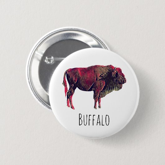 Buffalo Portrait Design für Bison oder Weiße Tiere Button (Vorne & Hinten)