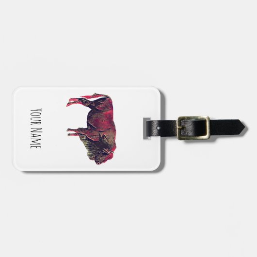 Buffalo Portrait Design für Bison oder Weiße Tiere Gepäckanhänger (Vorderseite horizontal)