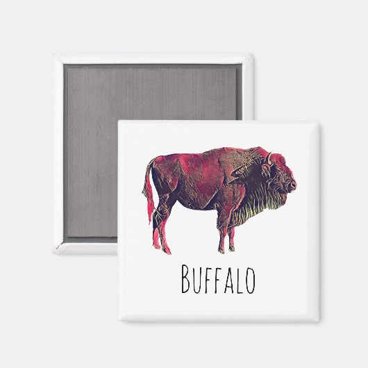 Buffalo Portrait Design für Bison oder Weiße Tiere Magnet (Vorderseite/Rückseite)