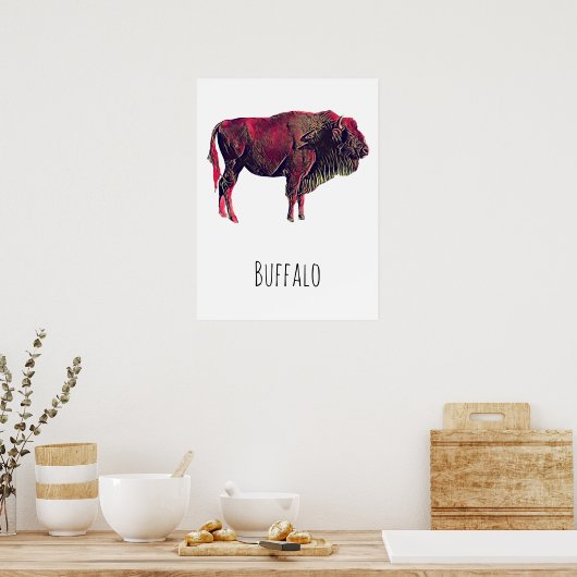 Buffalo Portrait Design für Bison oder Weiße Tiere Poster (Küche)