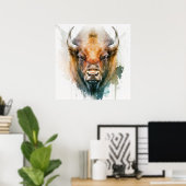 Buffalo Portrait Tiermalerei Natur im Freien Poster (Heimbüro)