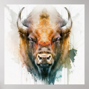 Buffalo Portrait Tiermalerei Natur im Freien Poster