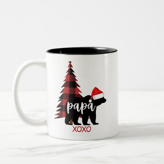 Buffalo Print Papa Bear Niedliche Weihnachtsfeier Zweifarbige Tasse (Links)