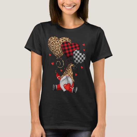 Buffalo Red Black Kariert und Leopard Herzen Valen T-Shirt (Vorderseite)