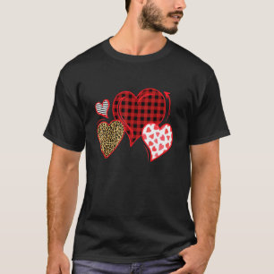 Buffalo Red Black Kariert und Leopard Herzen Valen T-Shirt