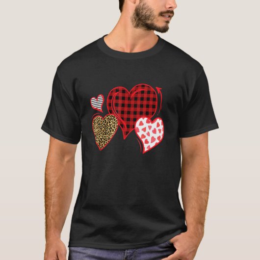 Buffalo Red Black Plaid And Leopard Hearts Valenti T-Shirt (Vorderseite)