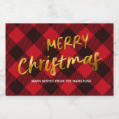 Buffalo Red Kariert and Gold Foil Script Weihnacht Lebensmitteletikett (Einzelnes Label)