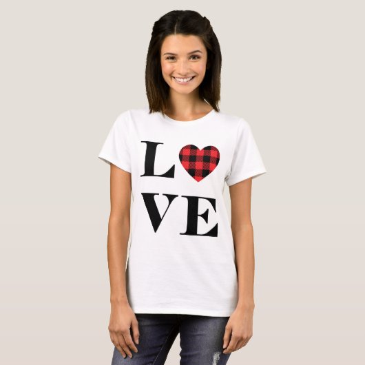 Buffalo Red Kariert Heart Liebe T - Shirt (Vorne ganz)