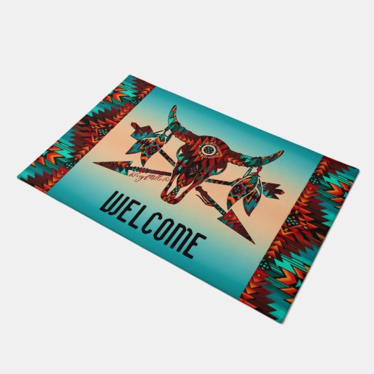 Buffalo-Schädel und Arrow-Türmatte Fußmatte (Schrägansicht)