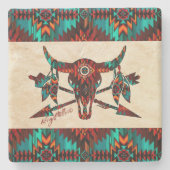 Buffalo-Schädel und Untersetzer aus Stein (Vorderseite)