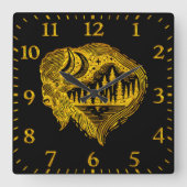 Buffalo-Silhouette mit Bergbau Quadratische Wanduhr (Vorderseite)