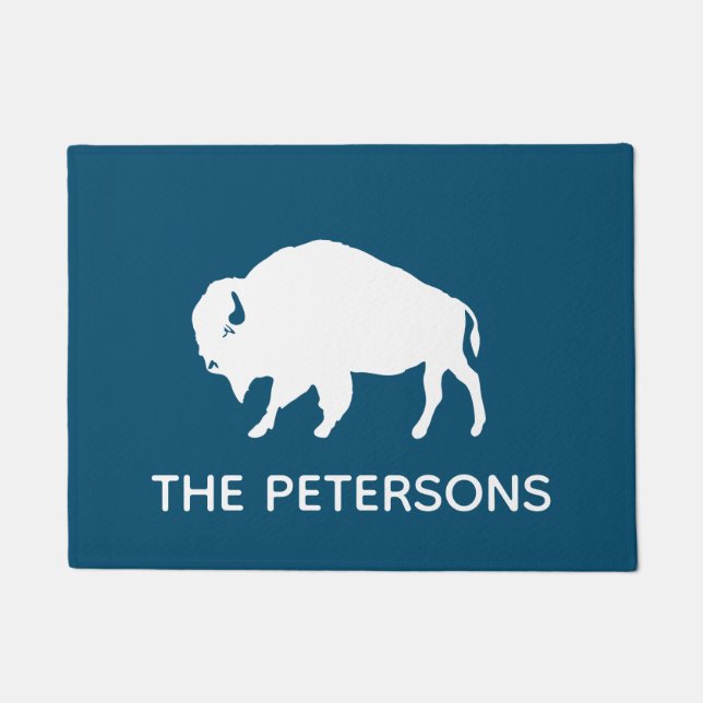 Buffalo Silhouette Personalisiert Blau und Weiß Fußmatte (Vorderseite)
