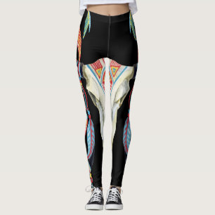 Buffalo Skull: Aquarellfarbener schwarzer Hintergr Leggings