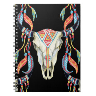 Buffalo Skull: Aquarellfarbener schwarzer Hintergr Notizblock