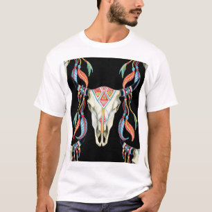 Buffalo Skull: Aquarellfarbener schwarzer Hintergr T-Shirt