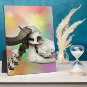 Buffalo Skull auf einem Aquarellbild Fotoplatte (Seite)