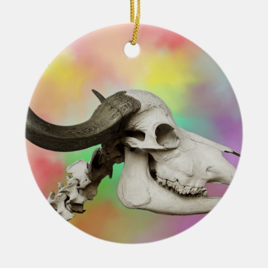 Buffalo Skull auf einem Aquarellbild Keramik Ornament (Vorne)