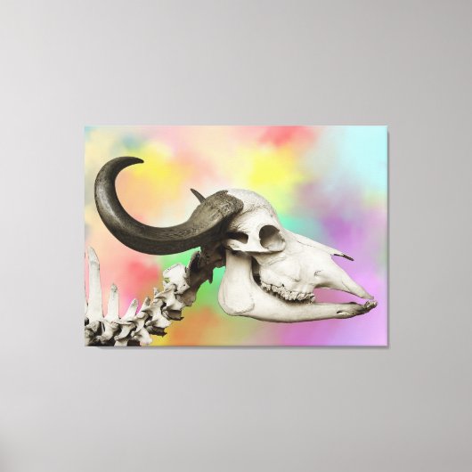 Buffalo Skull auf einem Aquarellbild Leinwanddruck (Vorderseite)