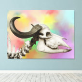 Buffalo Skull auf einem Aquarellbild Leinwanddruck (Insitu (Holzboden))