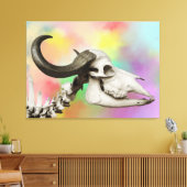 Buffalo Skull auf einem Aquarellbild Leinwanddruck (Insitu (Wohnzimmer))