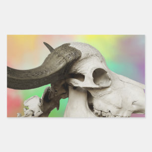 Buffalo Skull auf einem Aquarellbild Rechteckiger Aufkleber