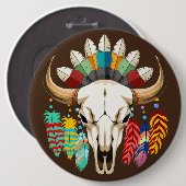 Buffalo Skull Native American Emblem Button (Vorne & Hinten)
