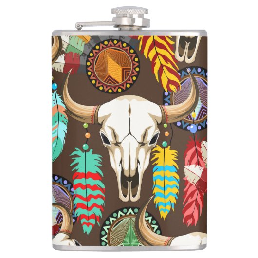 Buffalo Skull Native American Emblem Flachmann (Vorderseite)
