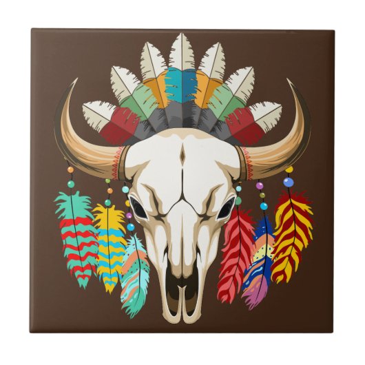 Buffalo Skull Native American Emblem Fliese (Vorderseite)
