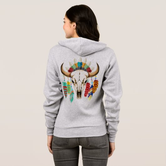 Buffalo Skull Native American Emblem Hoodie (Schwarz voll)