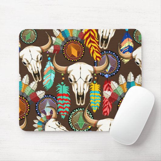 Buffalo Skull Native American Emblem Mousepad (Mit Mouse)