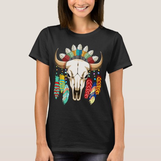 Buffalo Skull Native American Emblem T-Shirt (Vorderseite)