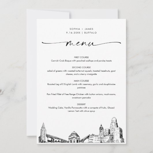 Buffalo Skyline Wedding Dinner Menu Card 12x18 (Vorderseite)