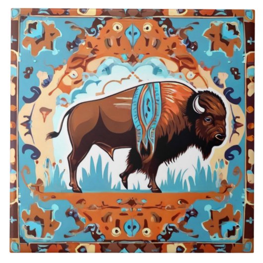 Buffalo Southwest Südwest Brown Aquamarin Blue Fliese (Vorderseite)