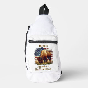 Buffalo Stehend vor amerikanischer Flagge Crossbody Bag