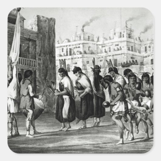 Buffalo Tanz in Pueblo de Zuni Quadratischer Aufkleber (Vorderseite)
