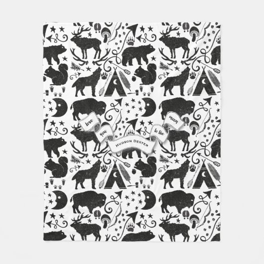 Buffalo, Tepee, Bogen und Pfeile, Federn Schläge Fleecedecke (Vorderseite)