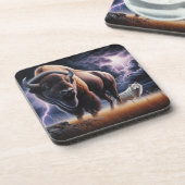 Buffalo und Wolf im Gewitter mit Blitzen Getränkeuntersetzer (Linke Seite)