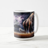Buffalo und Wolf im Gewitter mit Blitzen Kaffeetasse (VorderseiteRechts)