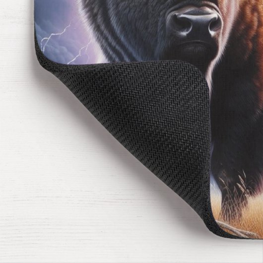 Buffalo und Wolf im Gewitter mit Blitzen Mousepad (Ecke)