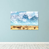 Buffalo Unterhalb des Grand Teton Mountains Leinwanddruck (Insitu (Holzboden))