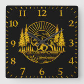 Buffalo Walking am Fluss bei Sunset Quadratische Wanduhr (Vorderseite)