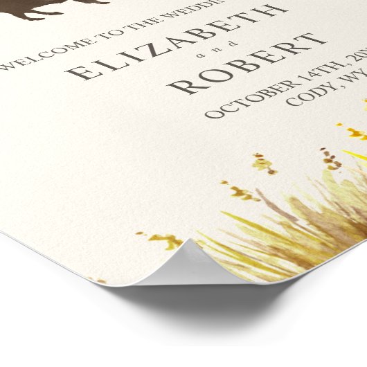 Buffalo Watercolor Ranch Bison Herbsthochzeit Poster (Ecke)