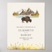 Buffalo Watercolor Ranch Bison Herbsthochzeit Poster (Vorne)