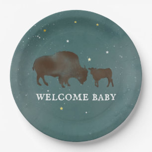 Buffalo Watercolor Stars Babydusche Pappteller