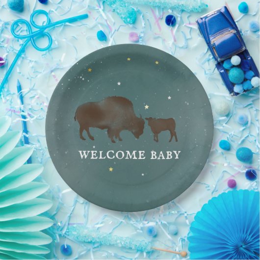 Buffalo Watercolor Stars Babyshower Pappteller (Party)
