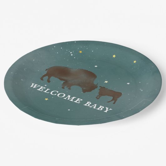Buffalo Watercolor Stars Babyshower Pappteller (Schrägansicht)