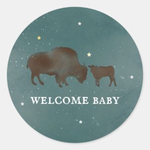 Buffalo Watercolor Stars Babyshower Runder Aufkleber