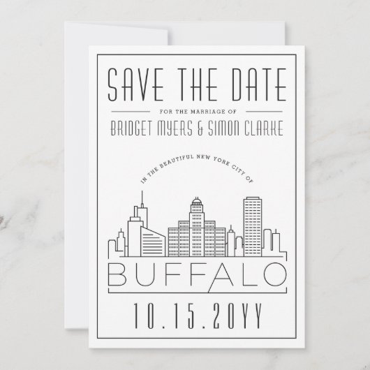 Buffalo Wedding | Stilisierte Skyline Save the Dat Einladung (Vorderseite)