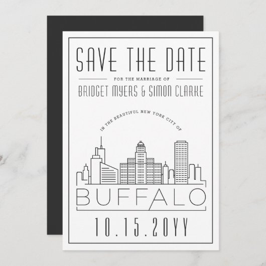 Buffalo Wedding | Stilisierte Skyline Save the Dat Einladung (Vorne/Hinten)